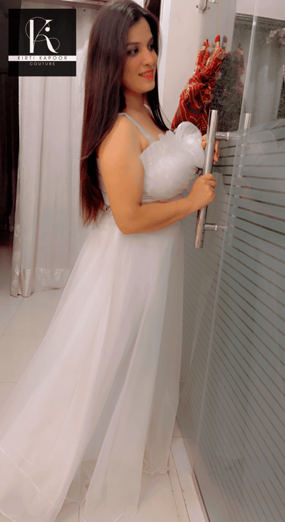 White Flower Organza Dress by Kirti Kapoor - Kirti Kapoor Couture