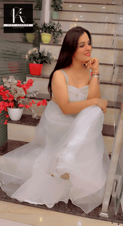 White Flower Organza Dress by Kirti Kapoor - Kirti Kapoor Couture