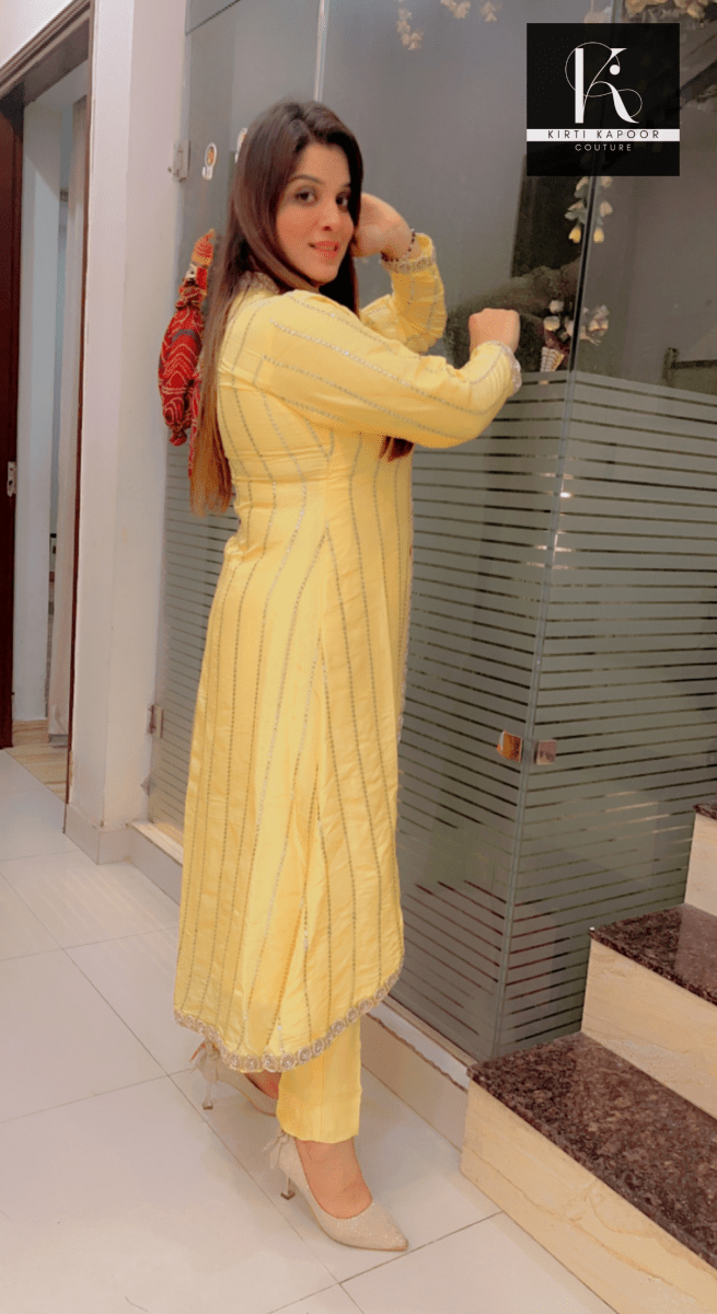 Worked Silk Jacket - Style Suit with Pants - Kirti Kapoor Couture