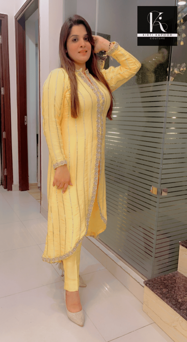 Worked Silk Jacket - Style Suit with Pants - Kirti Kapoor Couture