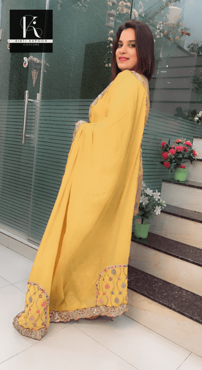 Yellow Boutique Fabric Suit with Cut - Worked Bottom - Kirti Kapoor Couture