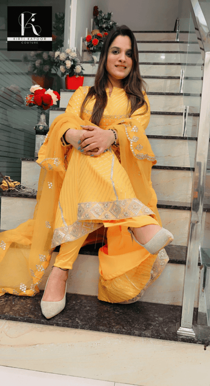 Yellow Brocade Anarkali Suit - Kirti Kapoor Couture