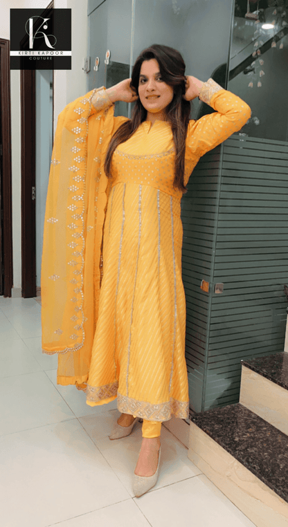 Yellow Brocade Anarkali Suit - Kirti Kapoor Couture