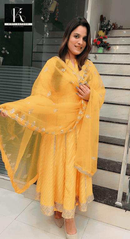Yellow Brocade Anarkali Suit - Kirti Kapoor Couture