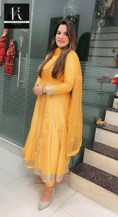 Yellow Brocade Anarkali Suit - Kirti Kapoor Couture