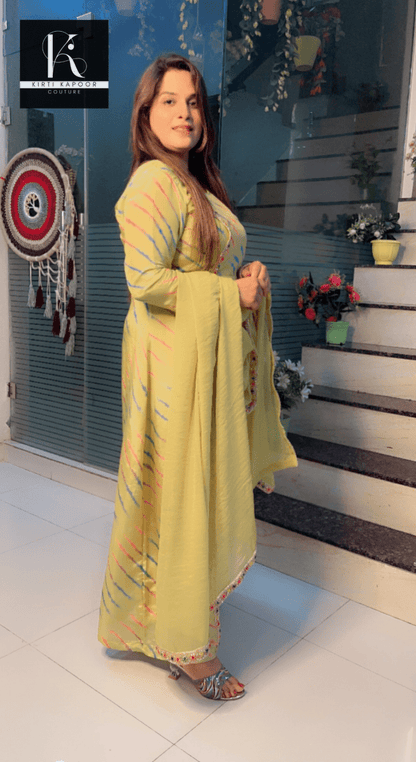 Yellow Lehriya Shimmer Side - Cut Suit - Kirti Kapoor Couture