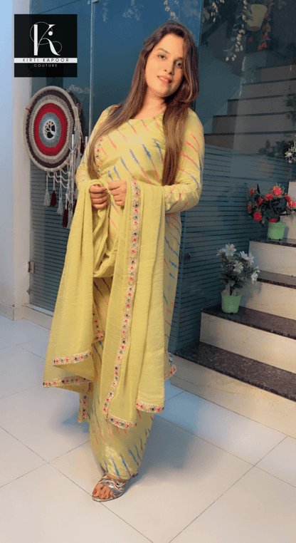 Yellow Lehriya Shimmer Side - Cut Suit - Kirti Kapoor Couture