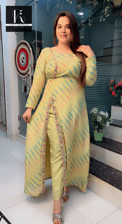 Yellow Lehriya Shimmer Side - Cut Suit - Kirti Kapoor Couture