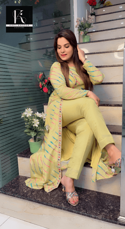 Yellow Lehriya Shimmer Side - Cut Suit - Kirti Kapoor Couture