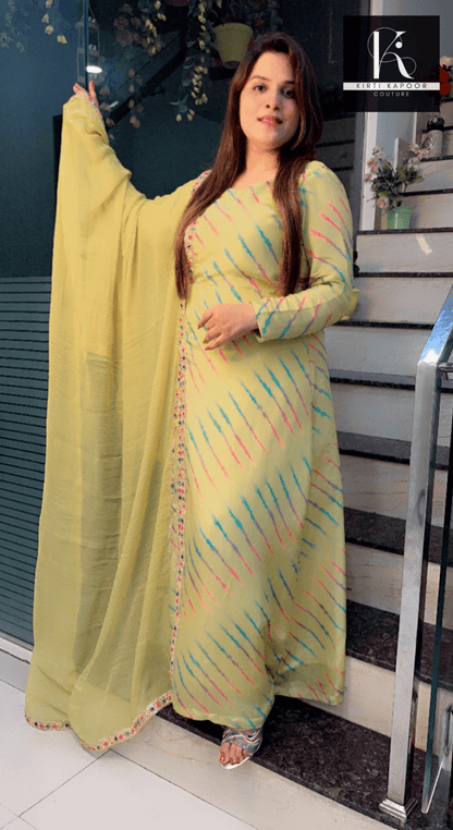 Yellow Lehriya Shimmer Side - Cut Suit - Kirti Kapoor Couture