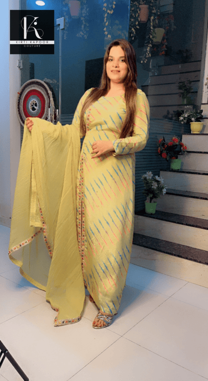 Yellow Lehriya Shimmer Side - Cut Suit - Kirti Kapoor Couture