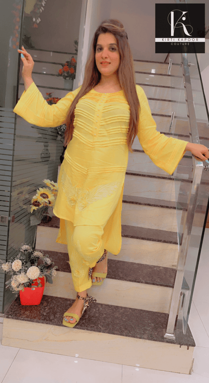 Yellow Pintex Co - ord Set by Kirti Kapoor - Kirti Kapoor Couture