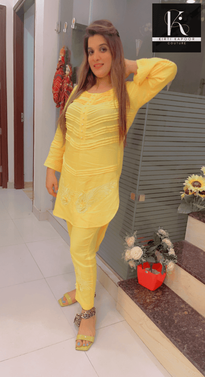 Yellow Pintex Co - ord Set by Kirti Kapoor - Kirti Kapoor Couture