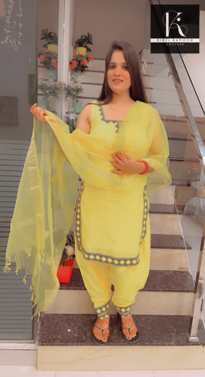 Yellow Suit Salwar With Fancy Lace - Kirti Kapoor Couture